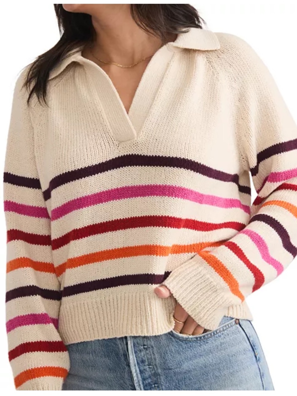 Marine Layer soft Claire Polo rainbow stripe Knit Sweater